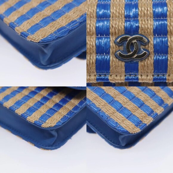 CHANEL Chain Shoulder Bag Raffia Blue CC Auth 115347AM - Picture 14 of 14